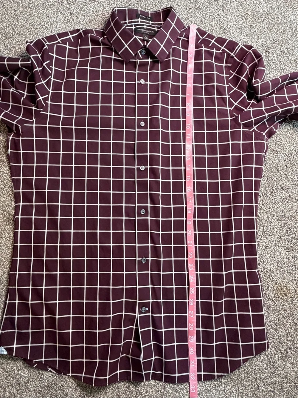 Banana Republic Grant Fit XL Burgundy Windowpane Non-Iron Button Down Shirt
